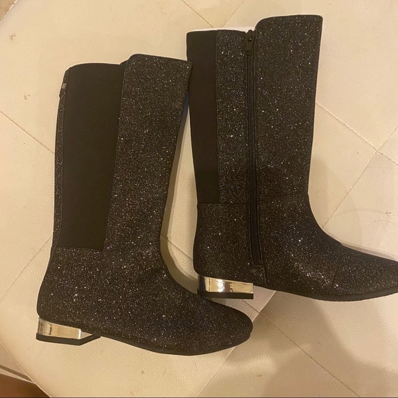 Black glitter kids girls boots booties shoes - Picture 2 of 10